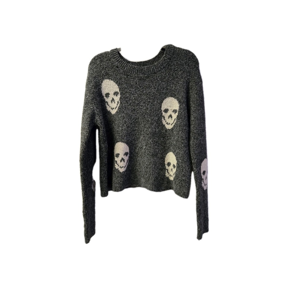Pink Rose Grey  White Skull Cropped Sweater Size Medium‎ M